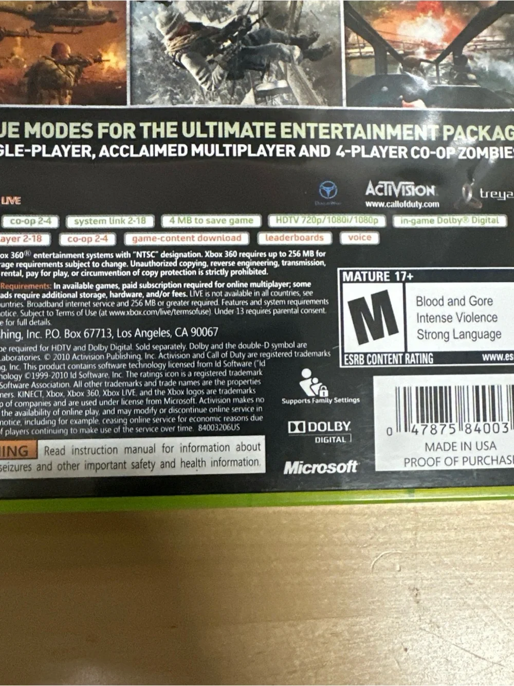 Microsoft Xbox 360 Call of Duty: Black Ops (green, black)
